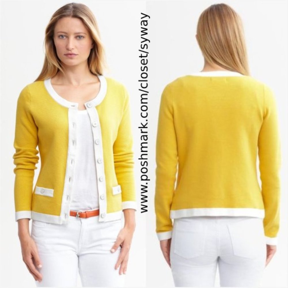 Banana Republic Tipped Pale Gold Knit Cardigan